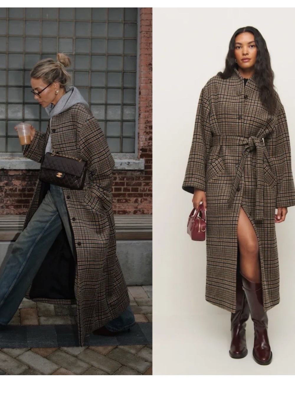 Reformation × Kacey Musgraves Cotswolds Plaid Wool Blend  Long Coat
